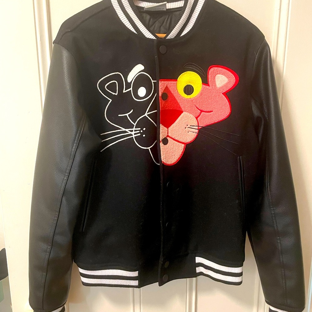 Pink Panther themed varsity/bomber jacket